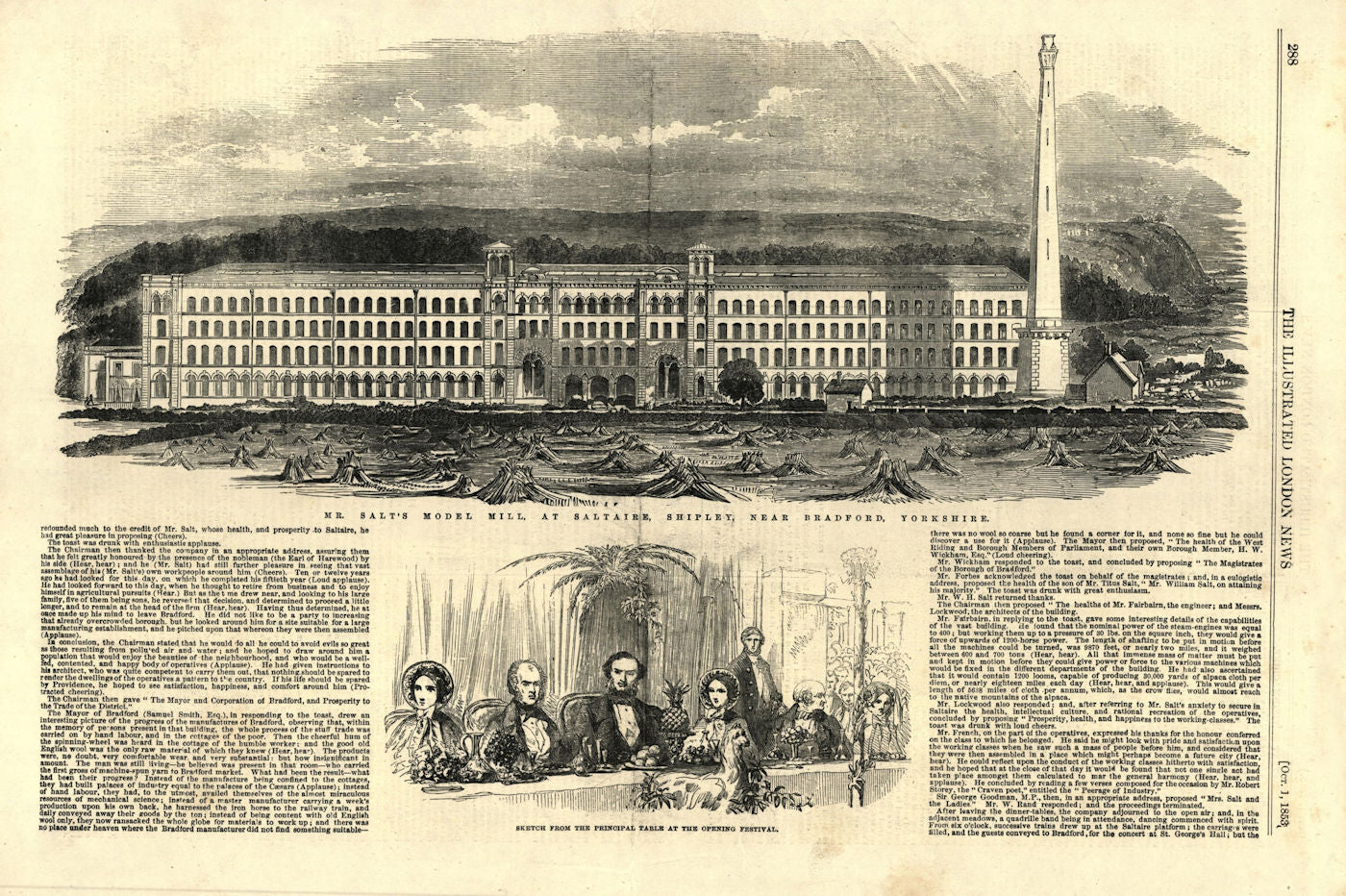 Mr. Salt's model mill, at Saltaire, Shipley, near Bradford, Yorkshire 1853